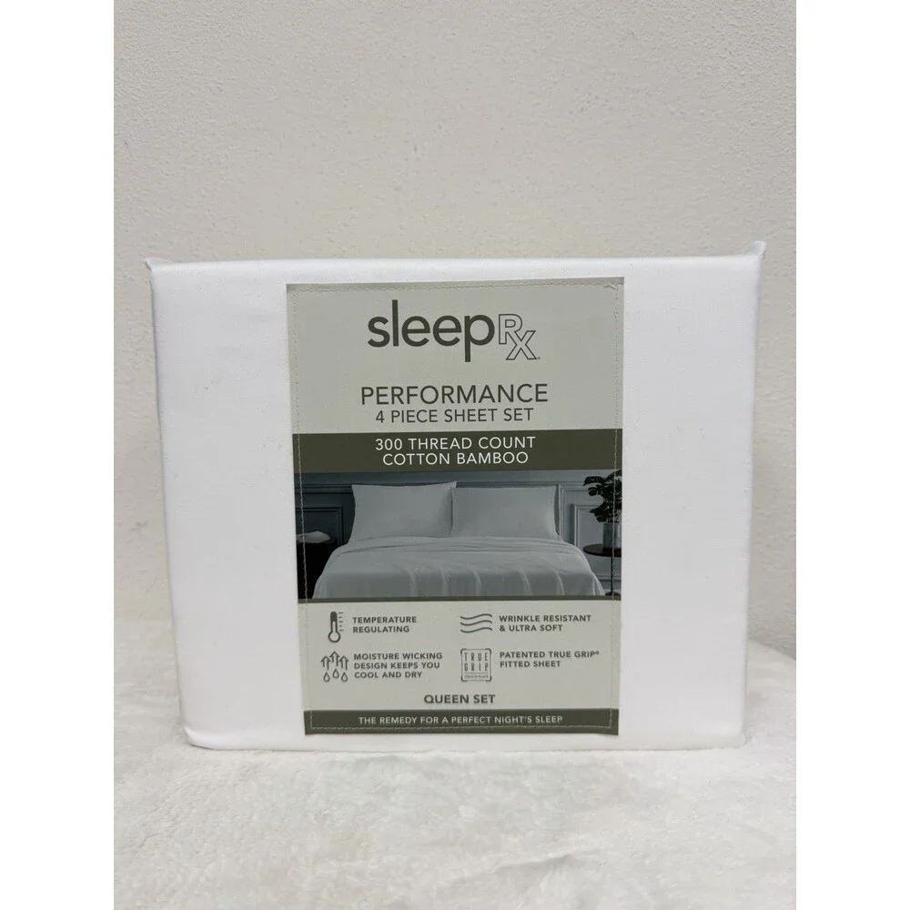 Sleep RX SleepRX 300 Thread Count 4-Pc. Sheet Set  QUEEN Bright White New